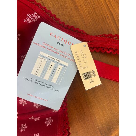 Cacique Red Snowflake Print Bra 44D | Holiday Winter Lingerie NWT sexy comfort - Picture 6 of 7